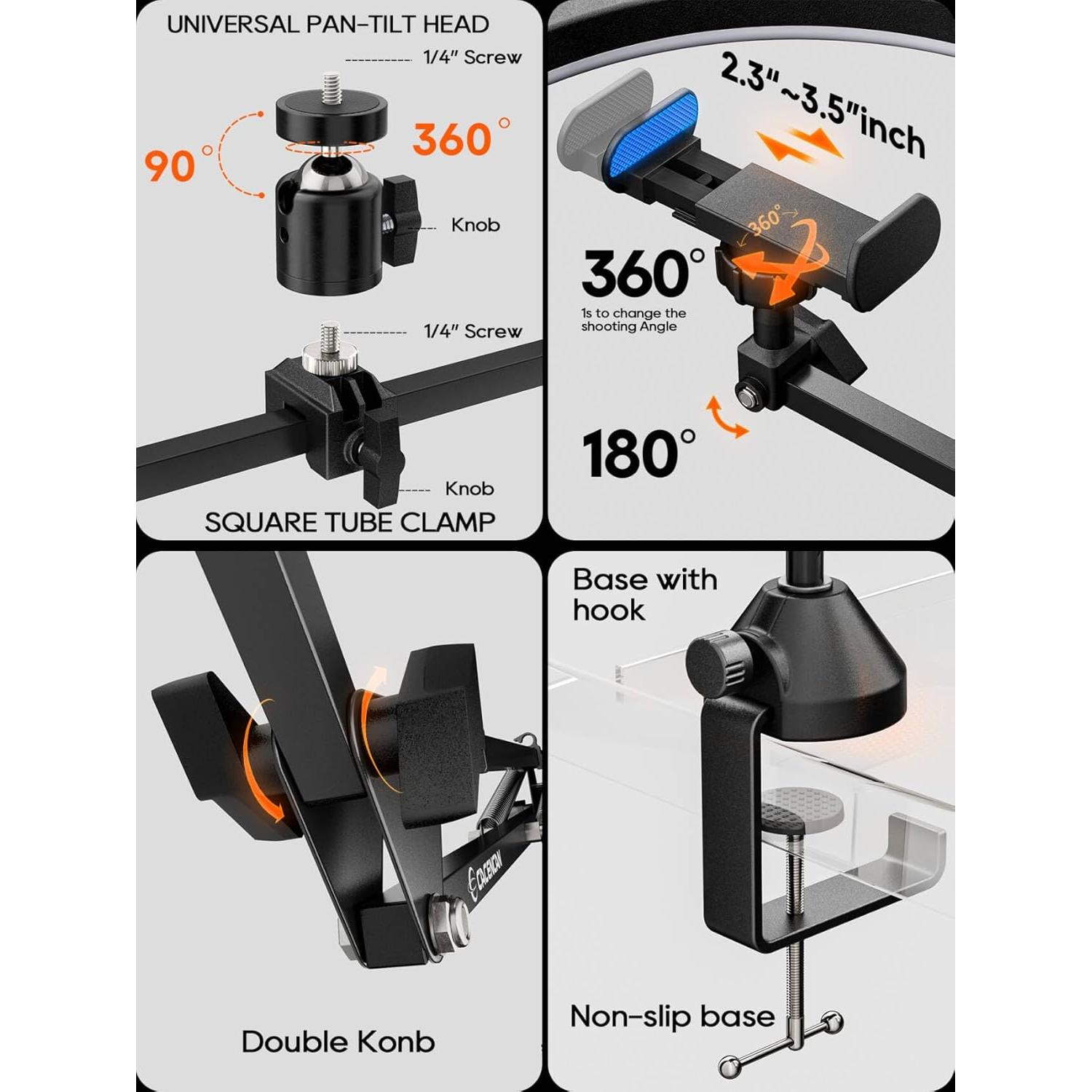 Soporte de teléfono con luz de anillo LED 30 cm CACENCAN