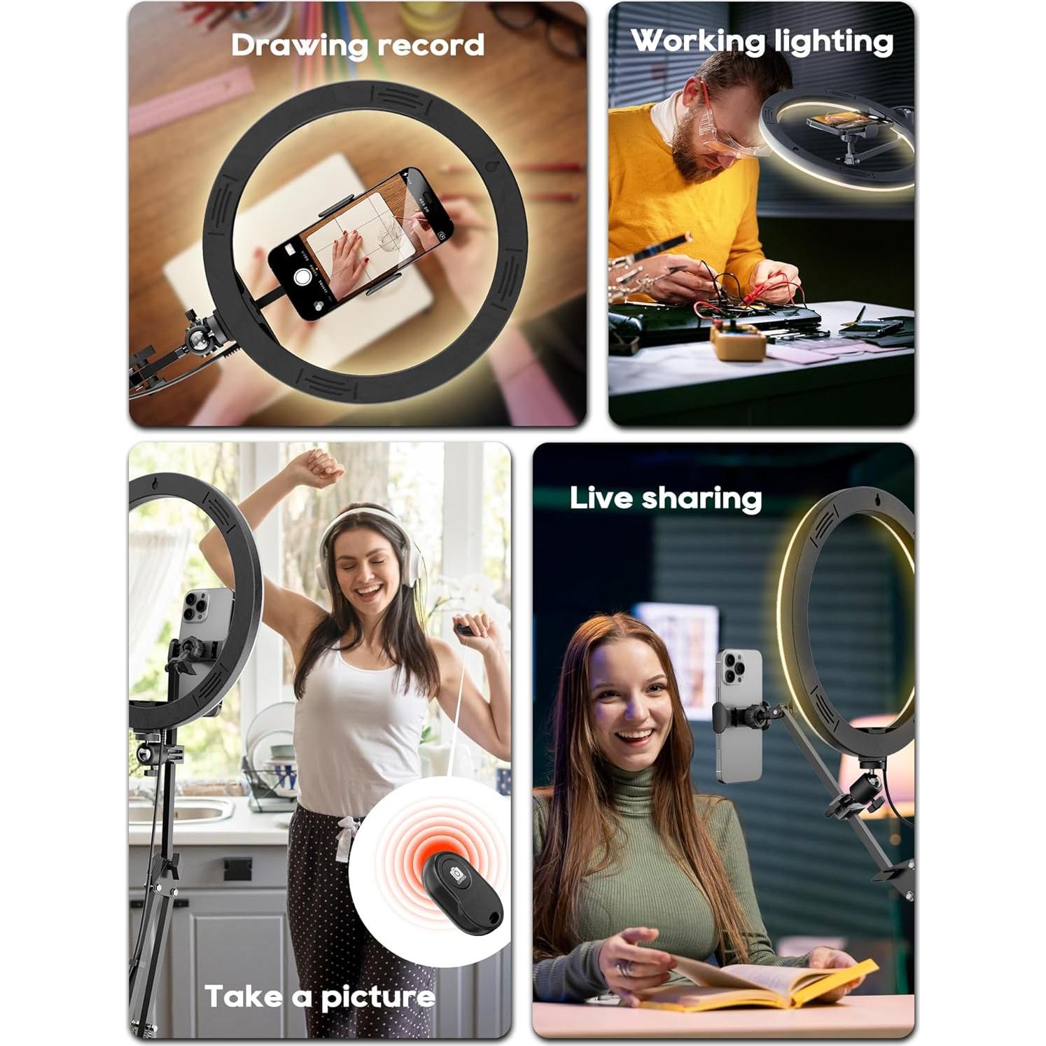 Soporte de teléfono con luz de anillo LED 30 cm CACENCAN