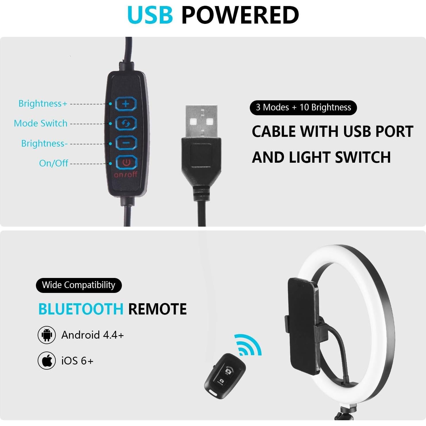 Anillo de Luz LED 10" PIOENIMAGE con Soporte para Teléfono