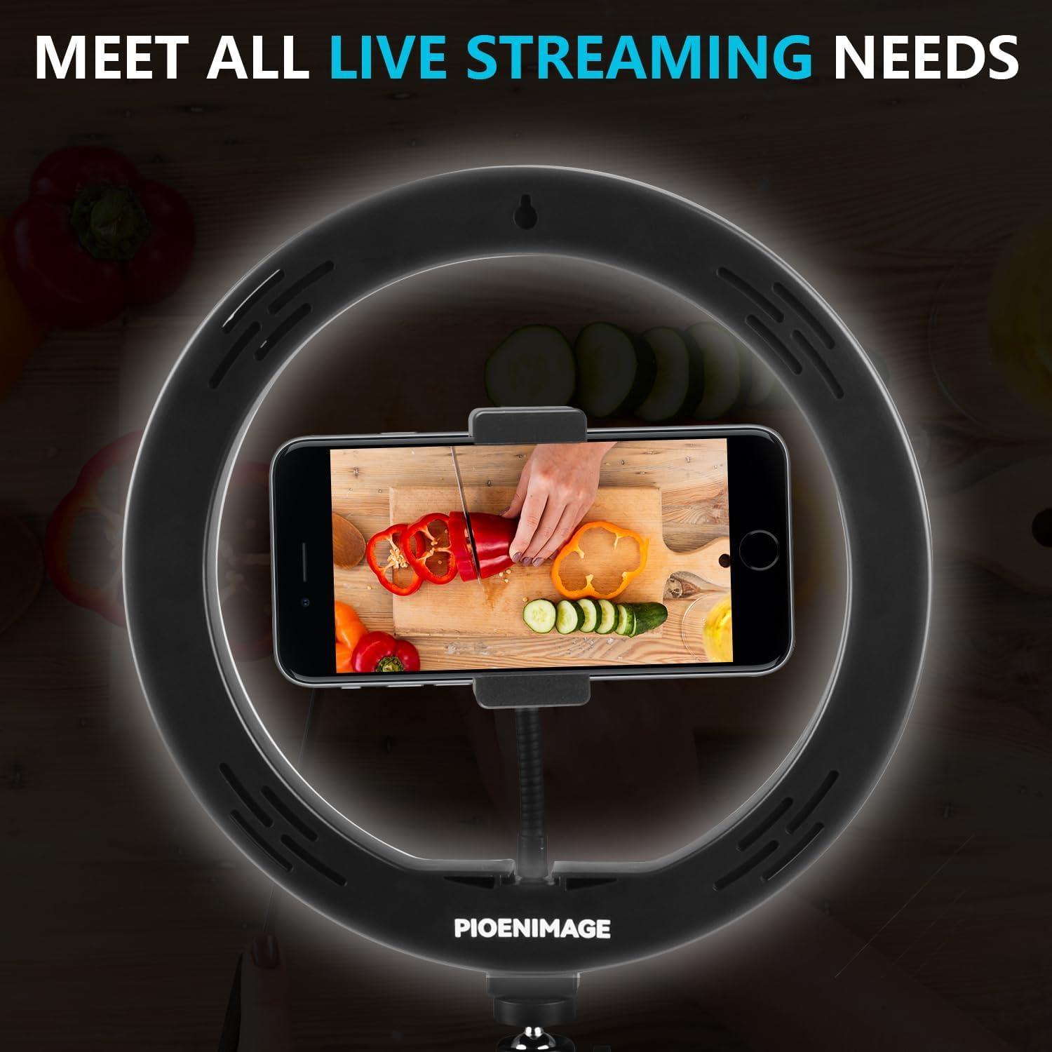 Anillo de Luz LED 10" PIOENIMAGE con Soporte para Teléfono