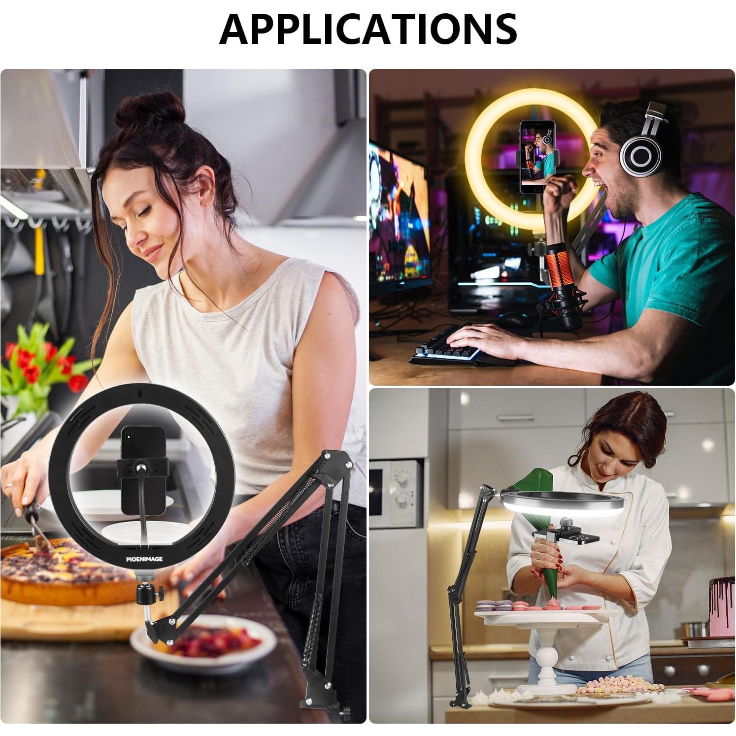 Anillo de Luz LED 10" PIOENIMAGE con Soporte para Teléfono