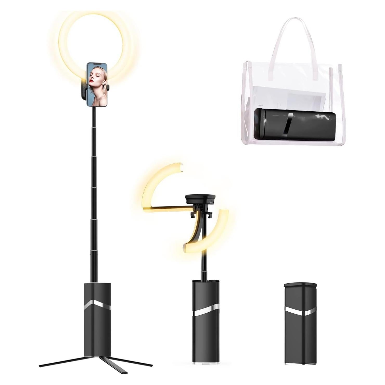 Luz de Anillo Portátil yAyusi 10" Inalámbrica con Trípode 79"