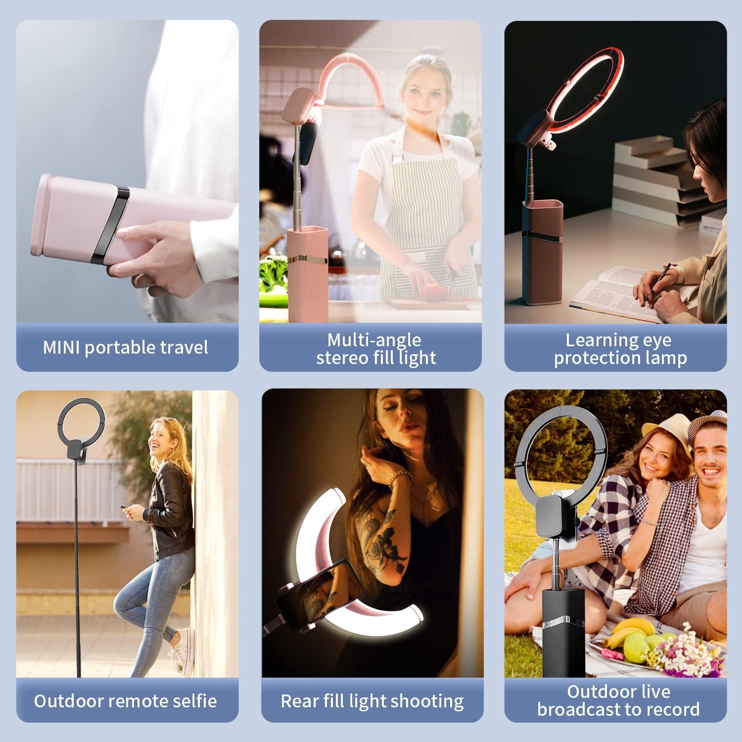 Luz de Anillo Portátil yAyusi 10" Inalámbrica con Trípode 79"