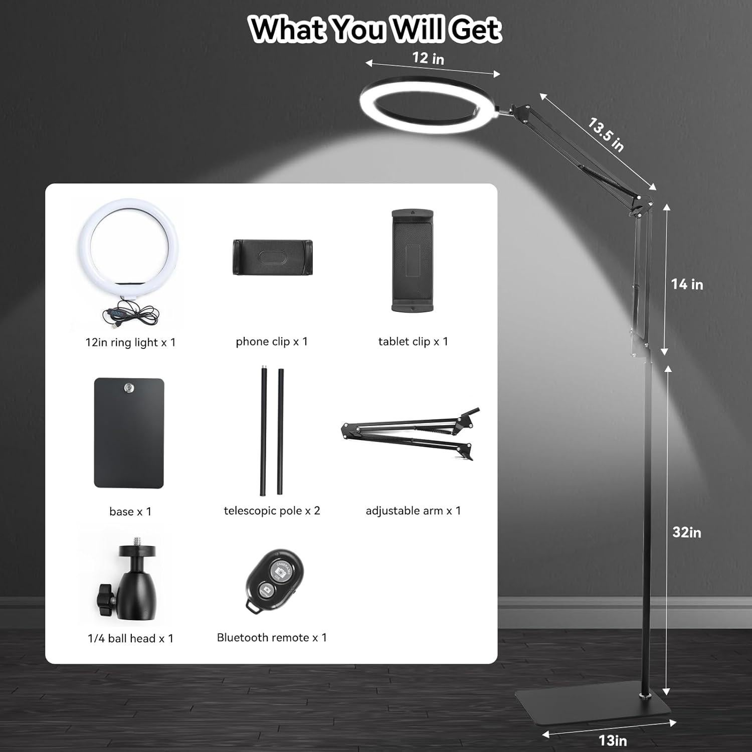 Luz de Anillo LED UTEBIT 30.48 cm con Soporte Ajustable 185.42 cm