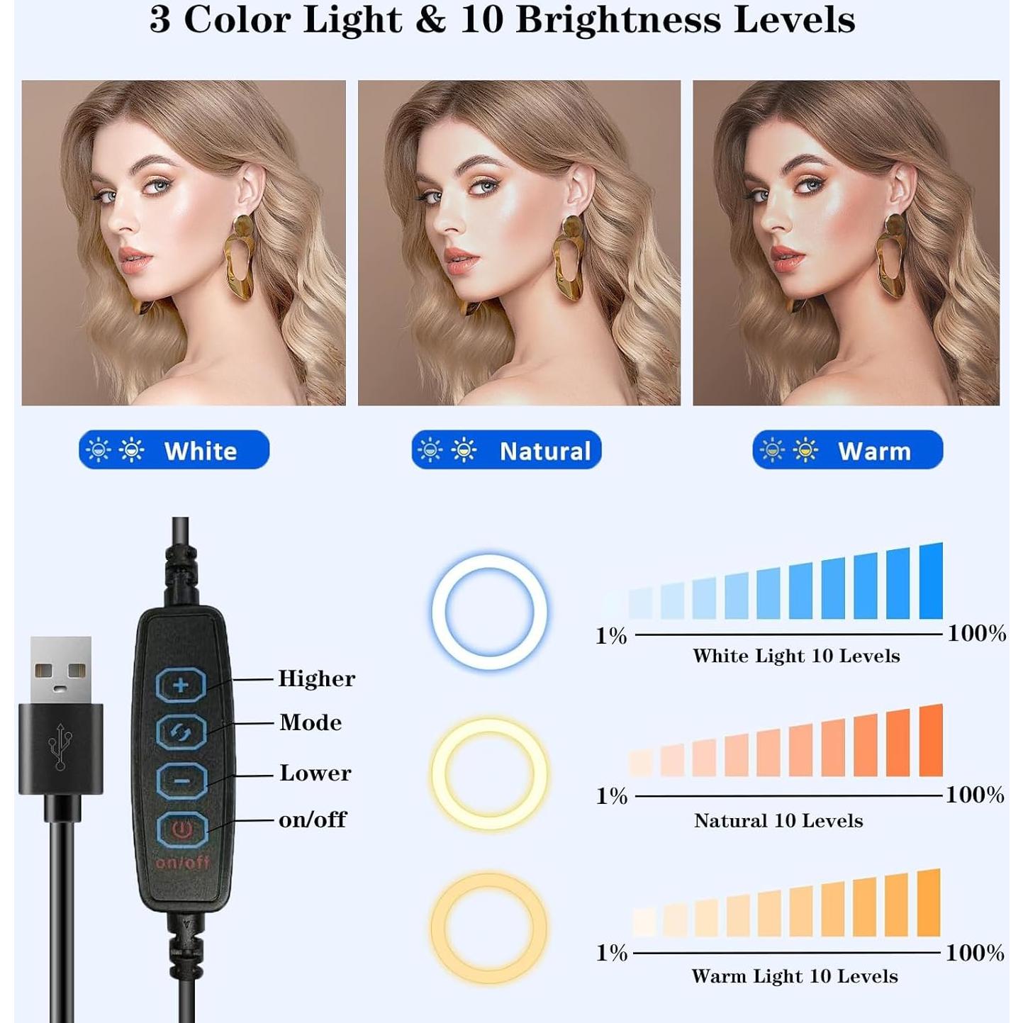 Anillo de Luz de Escritorio Amcuke F-601A 10W 3000K-6500K