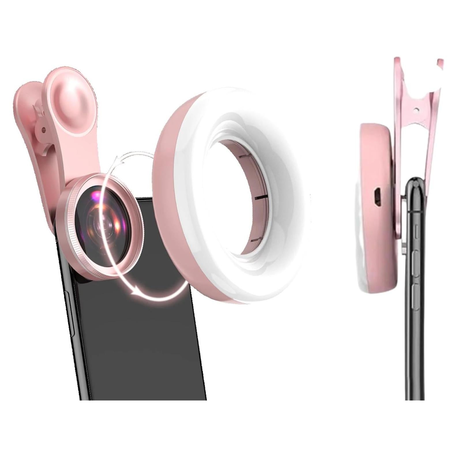 Lente Macro Rosa para Teléfono ULVEOL con Luz de Anillo