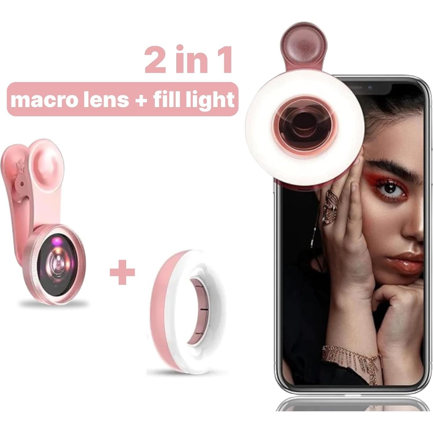 Lente Macro Rosa para Teléfono ULVEOL con Luz de Anillo