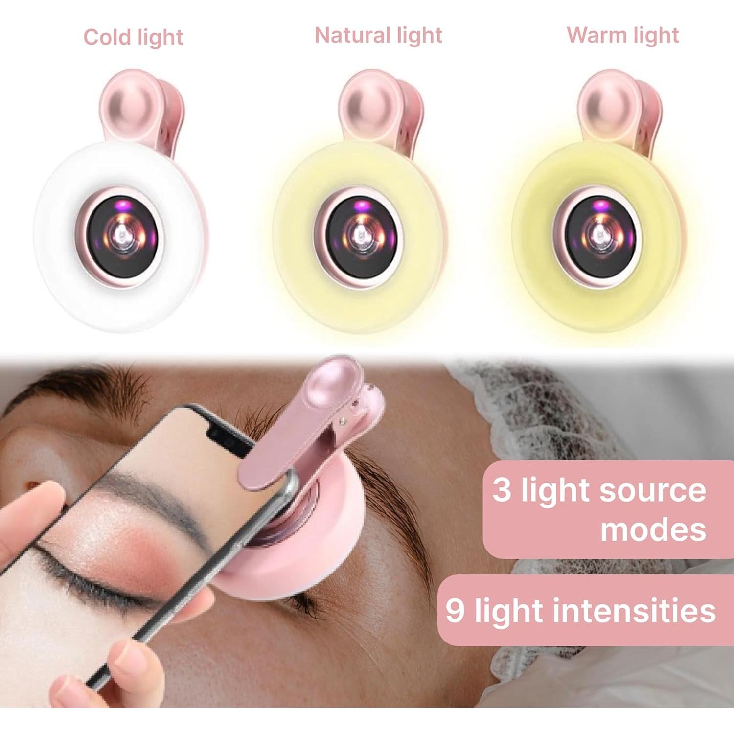 Lente Macro Rosa para Teléfono ULVEOL con Luz de Anillo