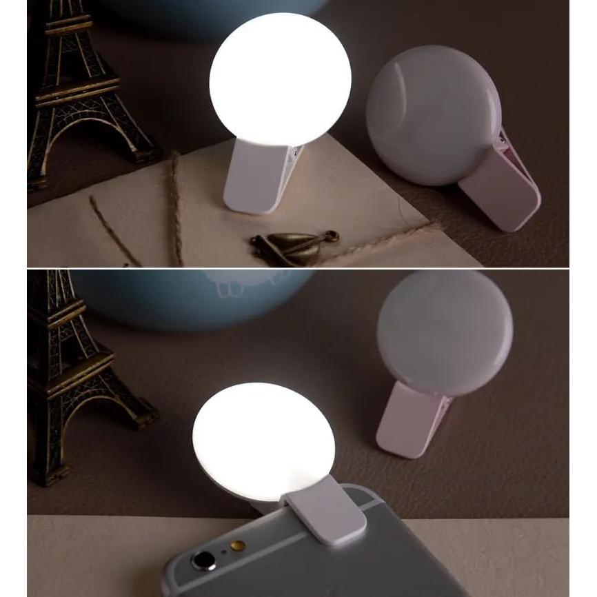 Luz de Anillo LED Recargable con Clip para Selfies - 3 Brillos