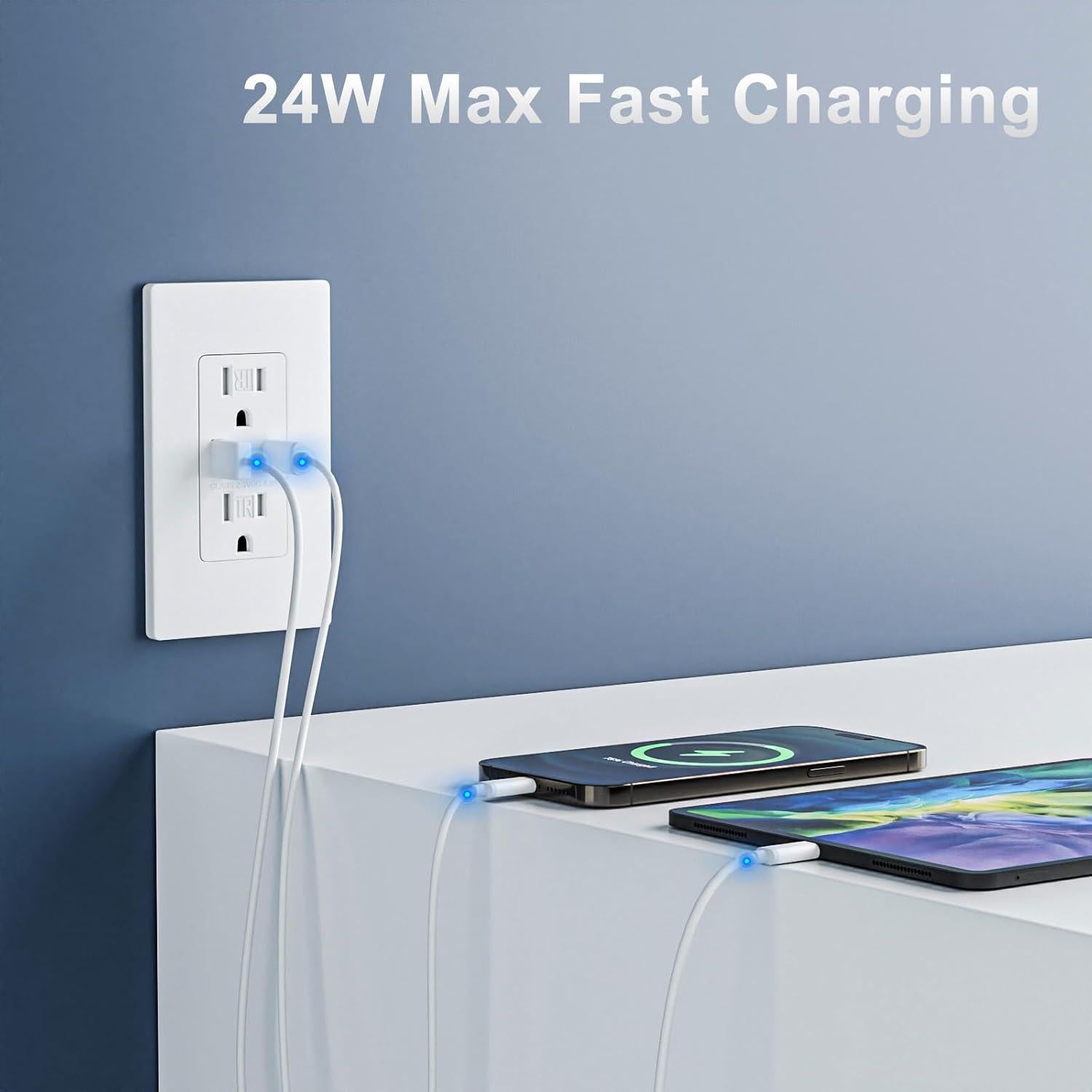 Paquete de 10 Enchufes USB BRILLTECH 4.8A Tipo C y A Blanco