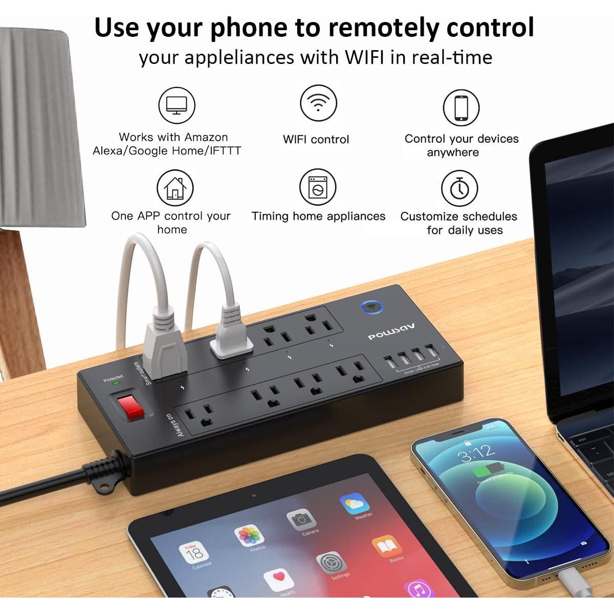 Protector de Sobretensión WiFi POWSAV 8 Salidas con USB