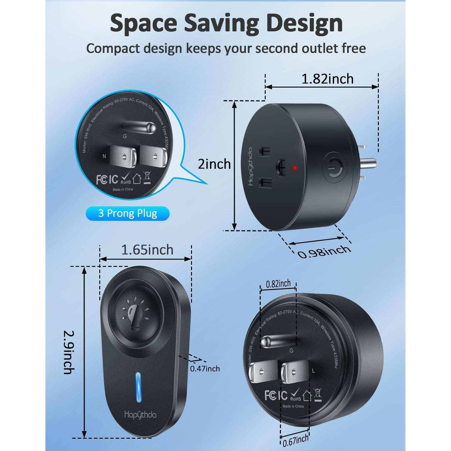 Enchufe Remoto Inalámbrico HAPYTHDA 15A 1500W Negro