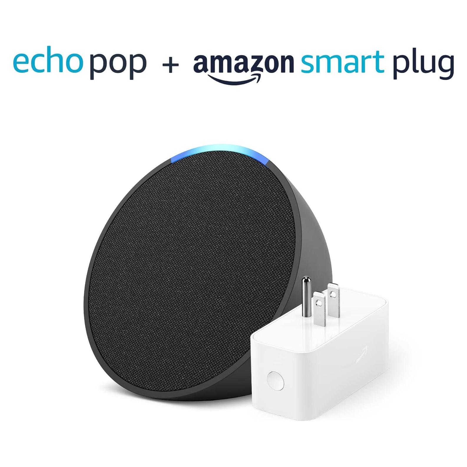 Echo Pop Charcoal with Amazon Smart Plug, with Alexa+ Early Access
