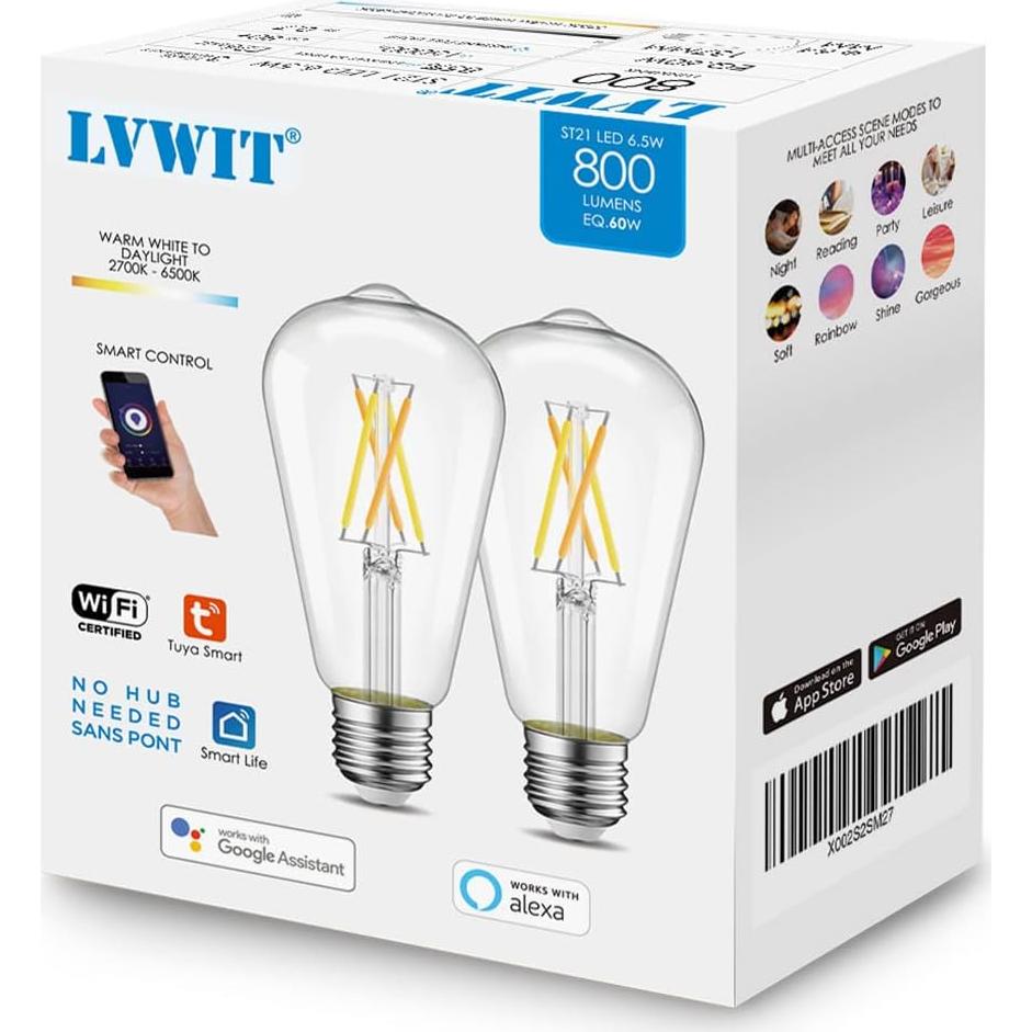 Bombilla LED Inteligente LVWIT ST21 Dimmable E26 2700K-6500K