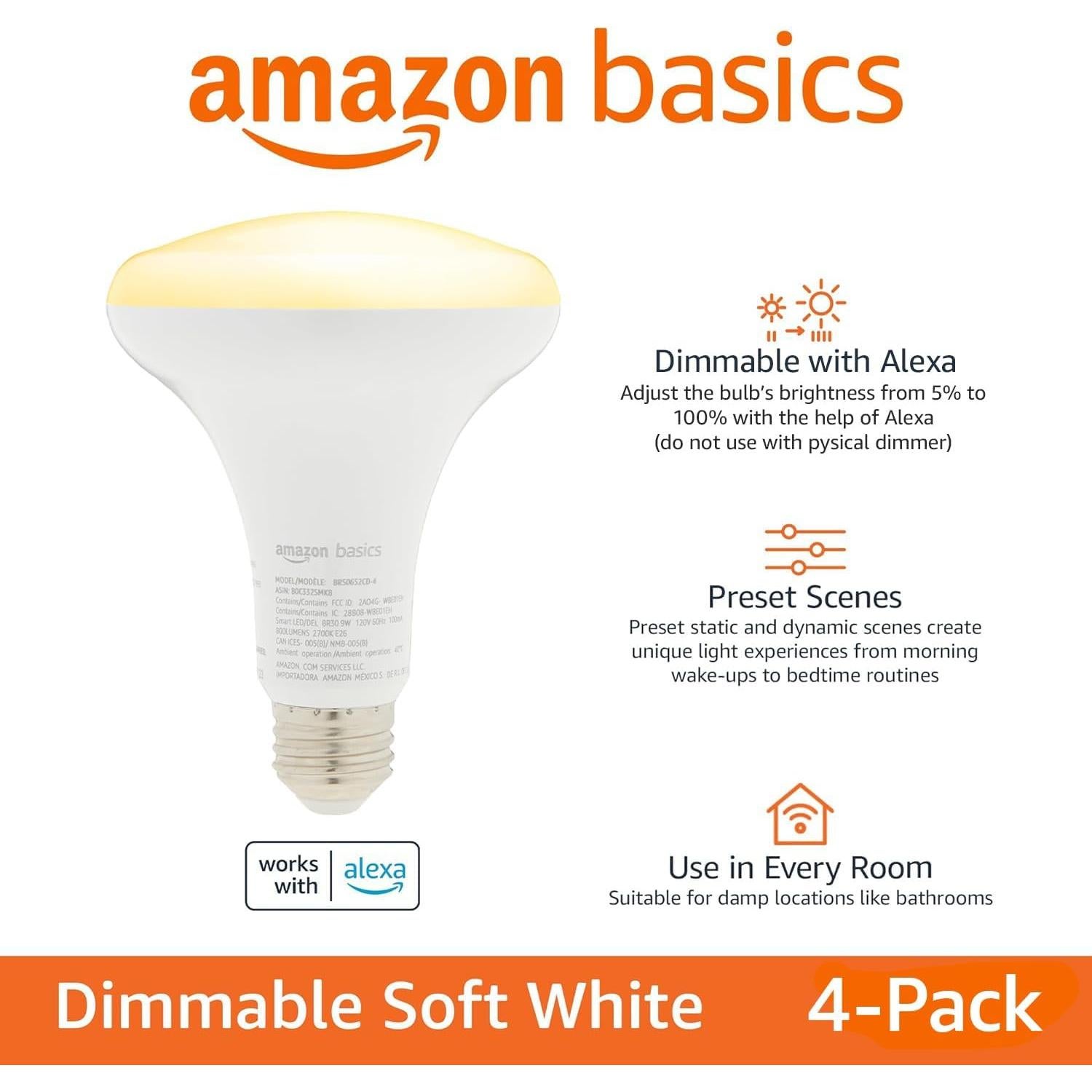 Bombilla LED Inteligente BR30 Amazon Basics 9W Dimmable 800LM