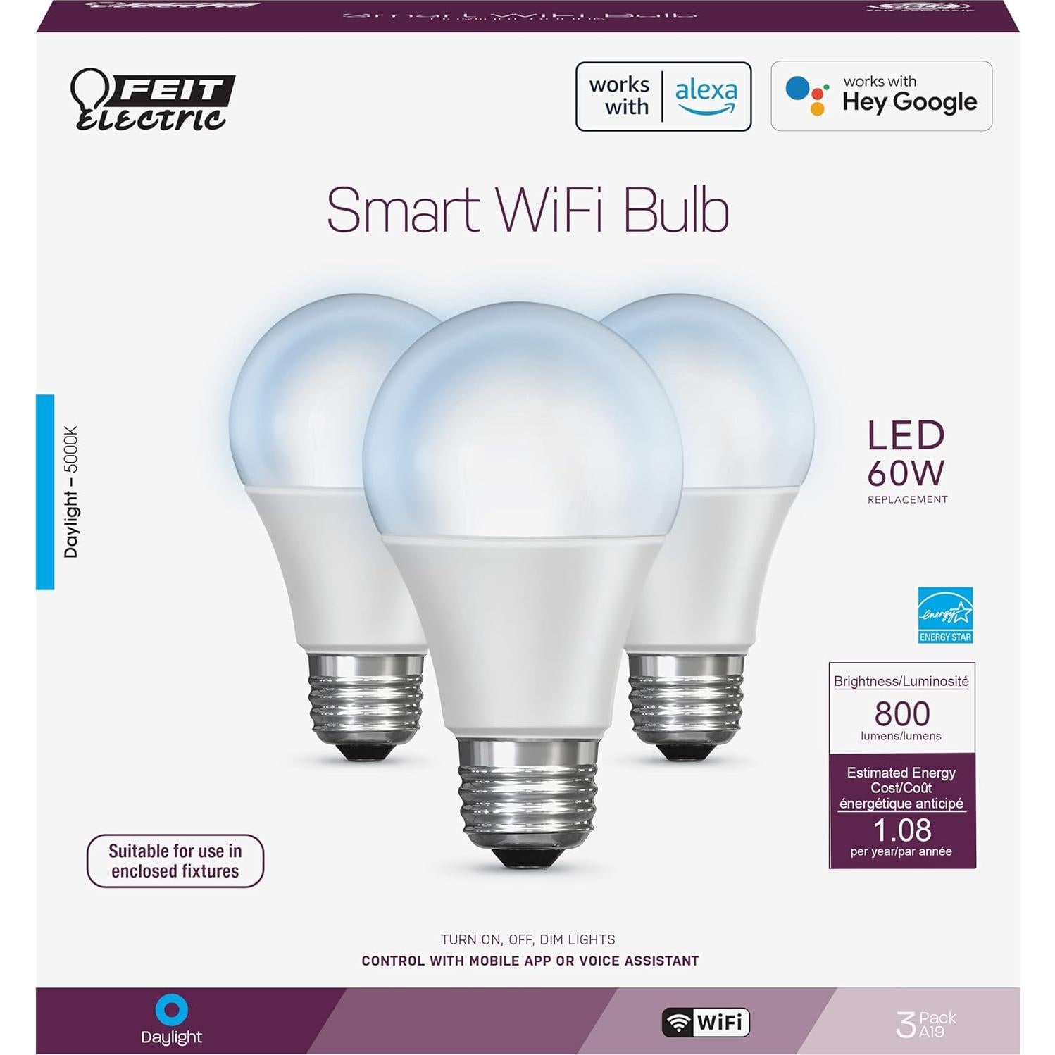 Bombillas LED Inteligentes Feit Electric 5000K Luz Diurna - Paquete de 3