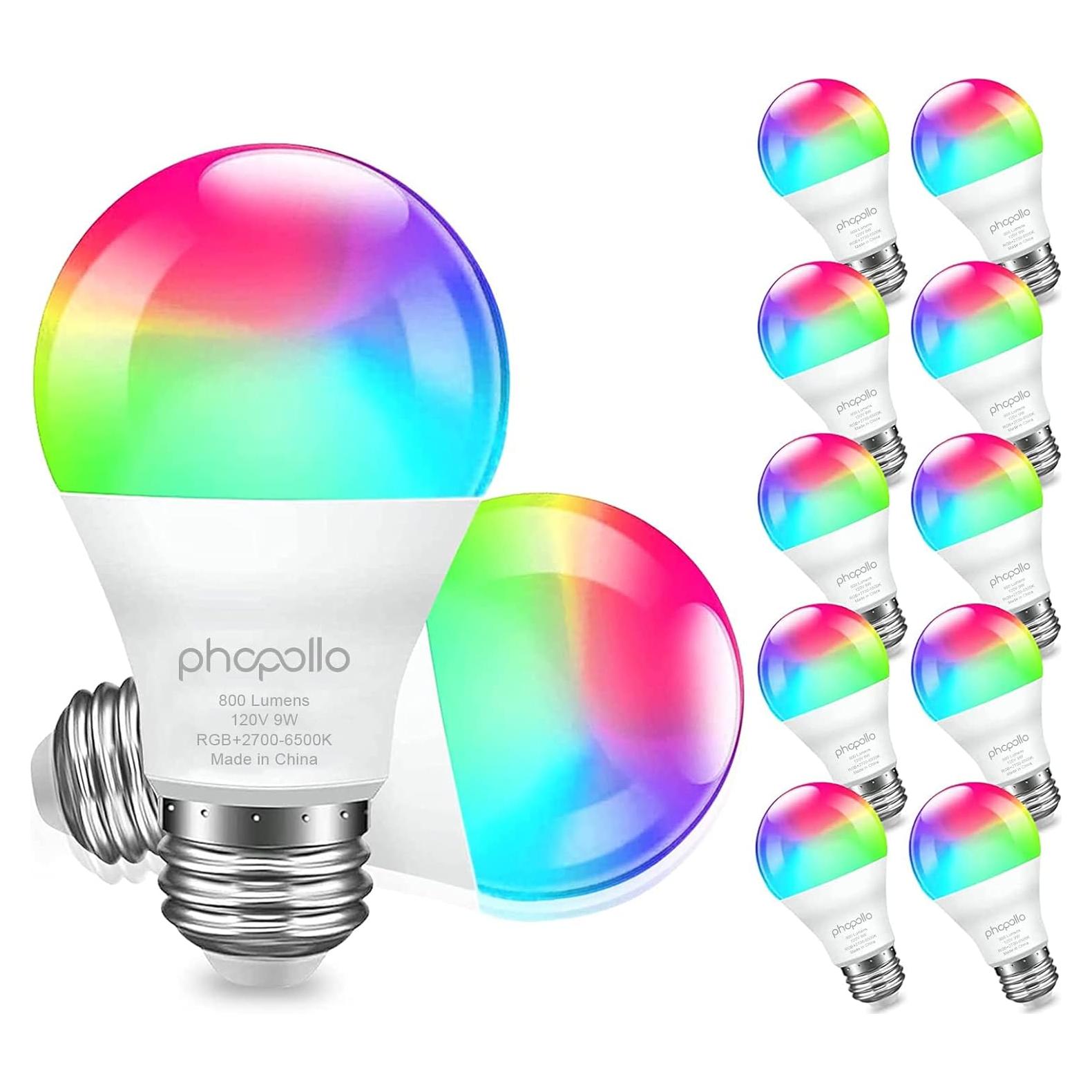 Bombillas Inteligentes Phopollo A19 E26 9W Multicolor WiFi 12 Pzas