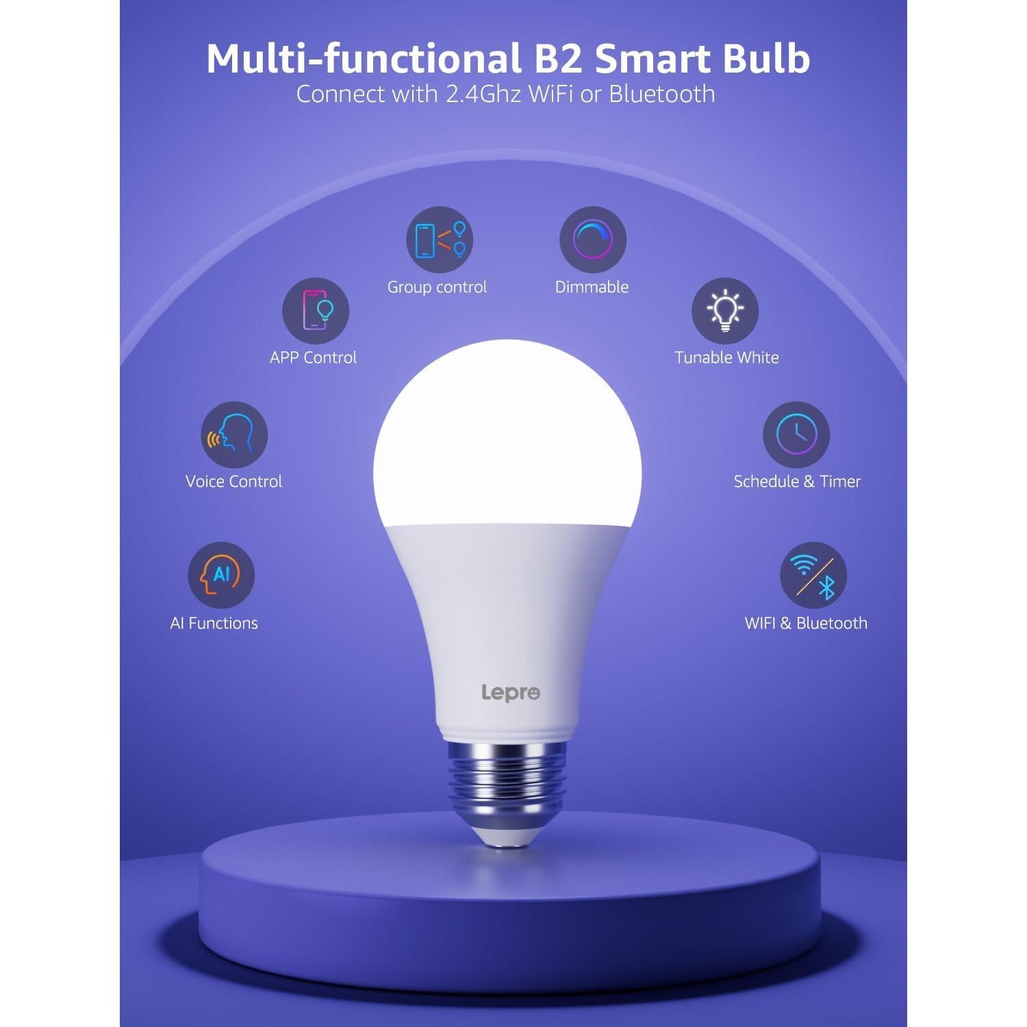 Bombillas Inteligentes Lepro B2 AI - 1100LM RGBWW, Paquete de 2