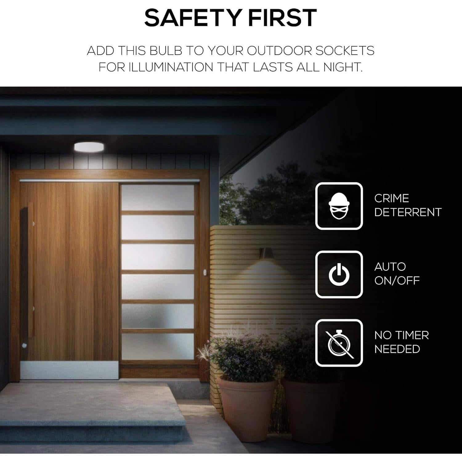 Bombilla LED exterior Amazon Basics 9W con sensor 5000K E26 2 unidades