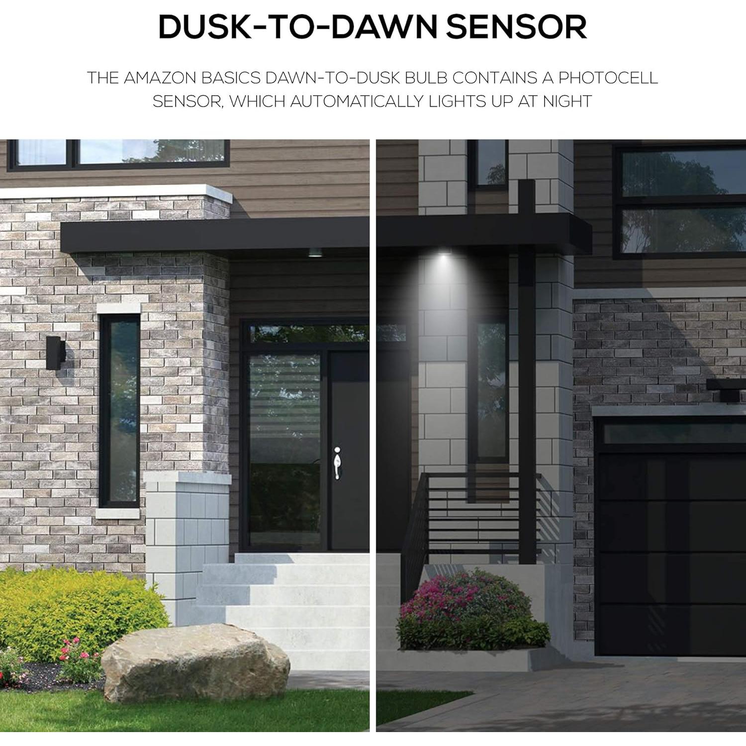 Bombilla LED exterior Amazon Basics 9W con sensor 5000K E26 2 unidades