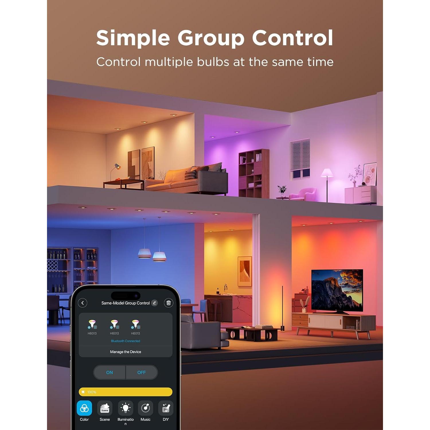 Bombillas Inteligentes Govee BR30 RGBWW, 850 Lúmenes, Paquete de 4