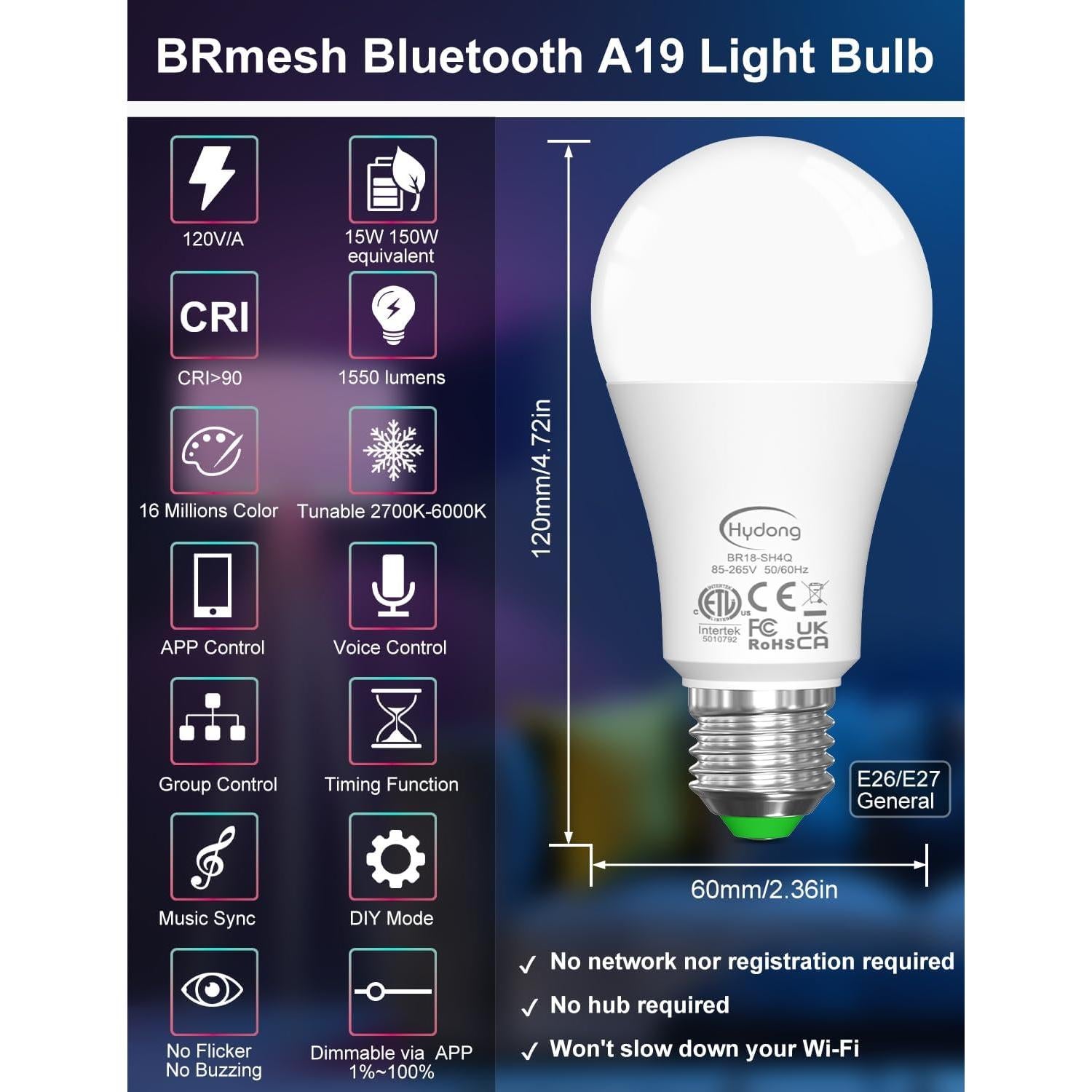 Bombilla Inteligente LED E26 15W HYDONG RGB Control Alexa