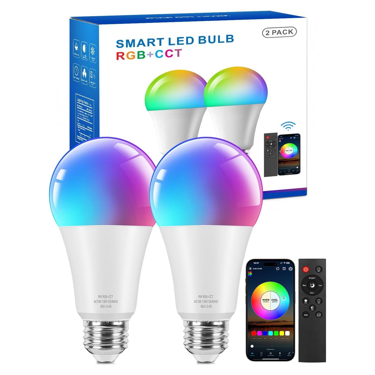 Bombillas LED Inteligentes A19 Brightever 9W RGB 800LM Paquete de 2