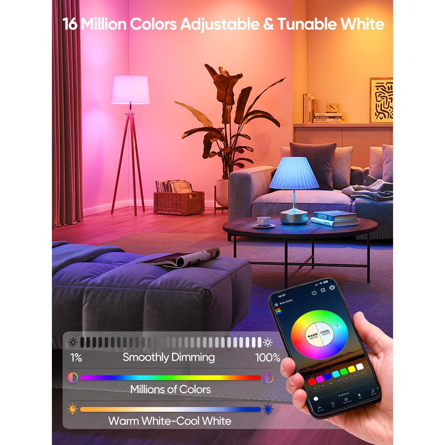 Bombillas LED Inteligentes A19 Brightever 9W RGB 800LM Paquete de 2