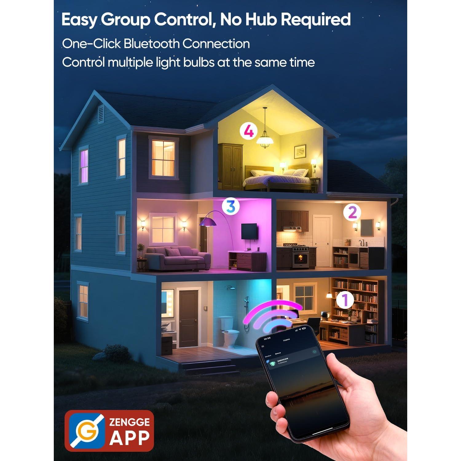 Bombillas LED Inteligentes A19 Brightever 9W RGB 800LM Paquete de 2