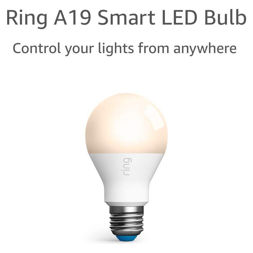 Ring A19 Smart LED Bulb — Energy-efficient with 800 lumens of white light, works with Amazon Sidewalk, White