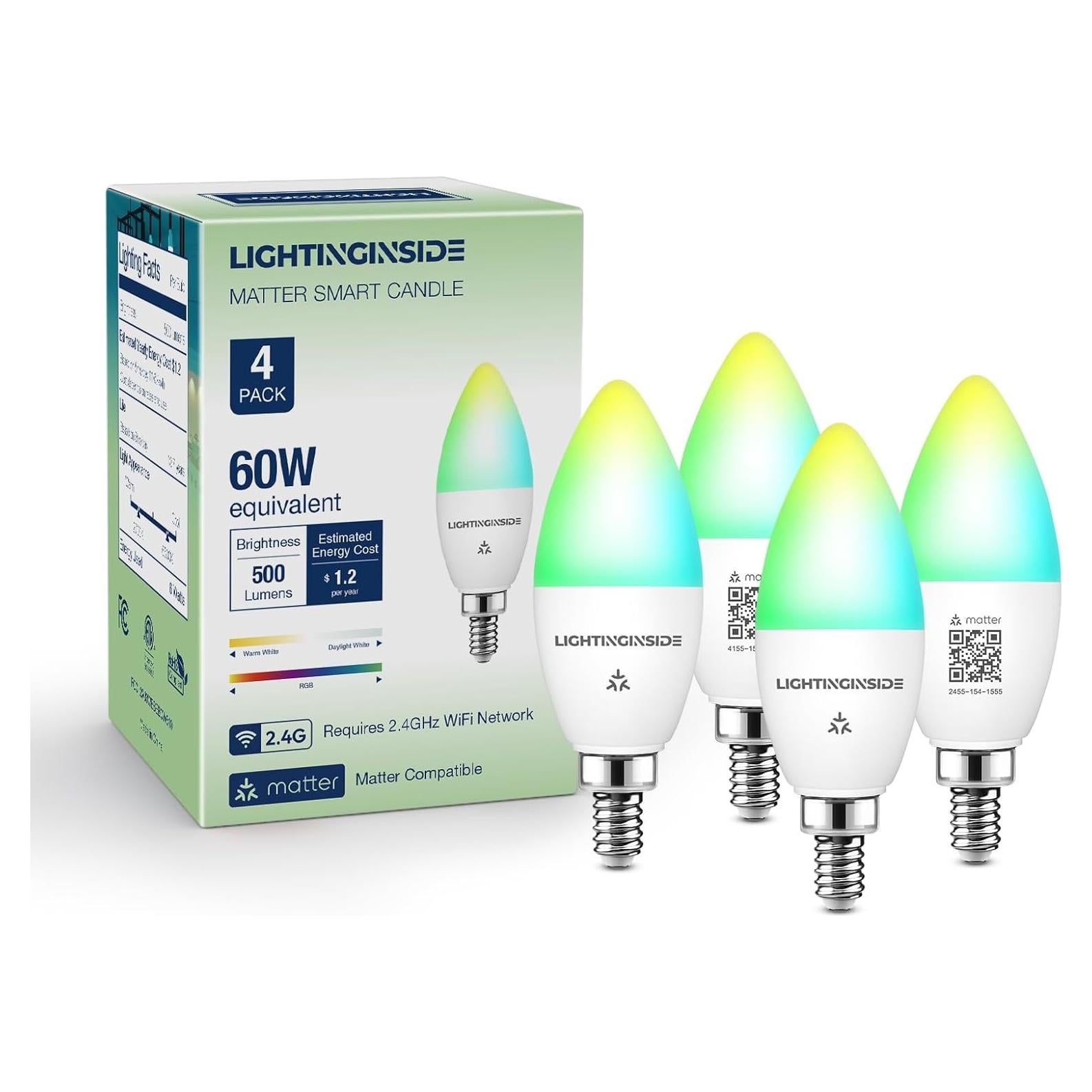 Bombillas Inteligentes E12 Matter 6W 4PCS RGBW Compatible con Alexa