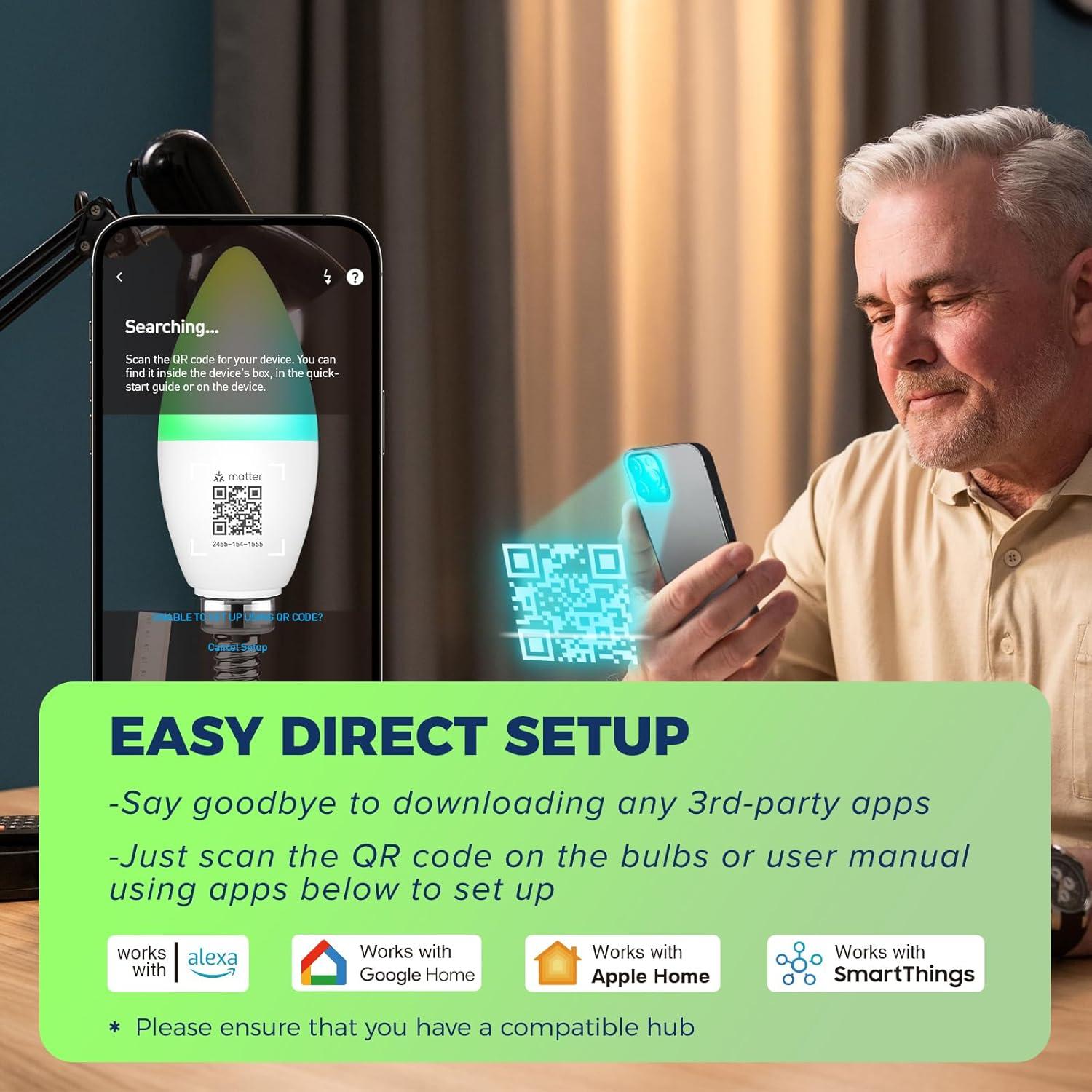 Bombillas Inteligentes E12 Matter 6W 4PCS RGBW Compatible con Alexa