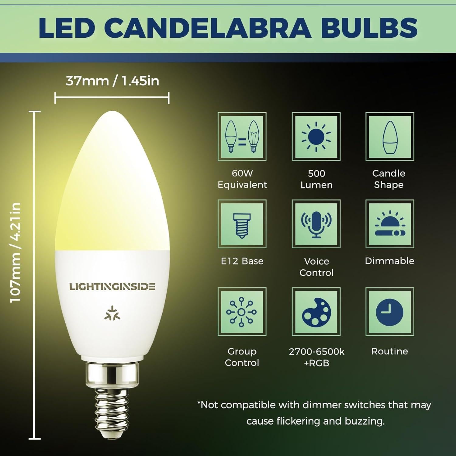 Bombillas Inteligentes E12 Matter 6W 4PCS RGBW Compatible con Alexa