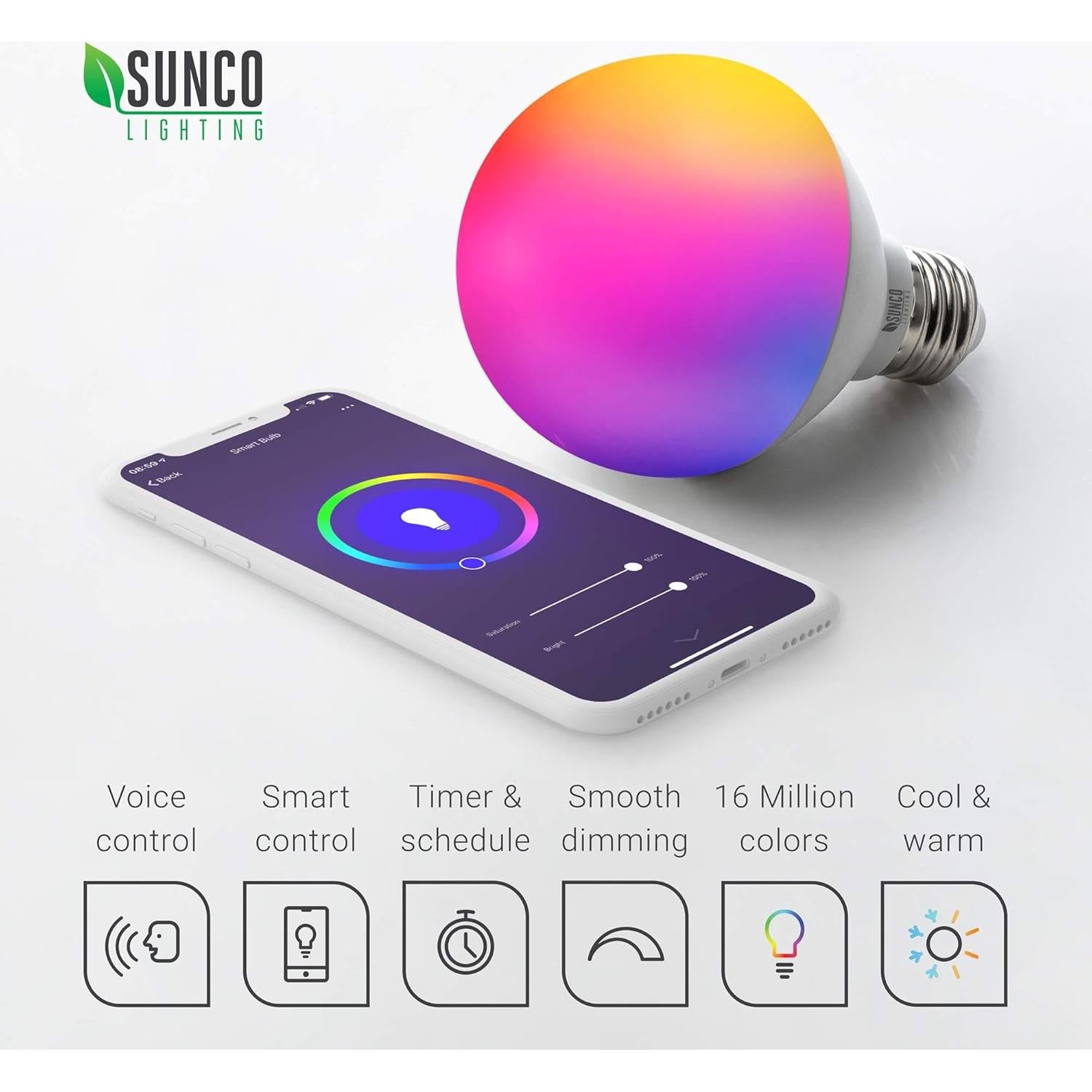 Bombillas Inteligentes G25 LED Sunco, 5W, RGB, Dimmables, 2 Pzas