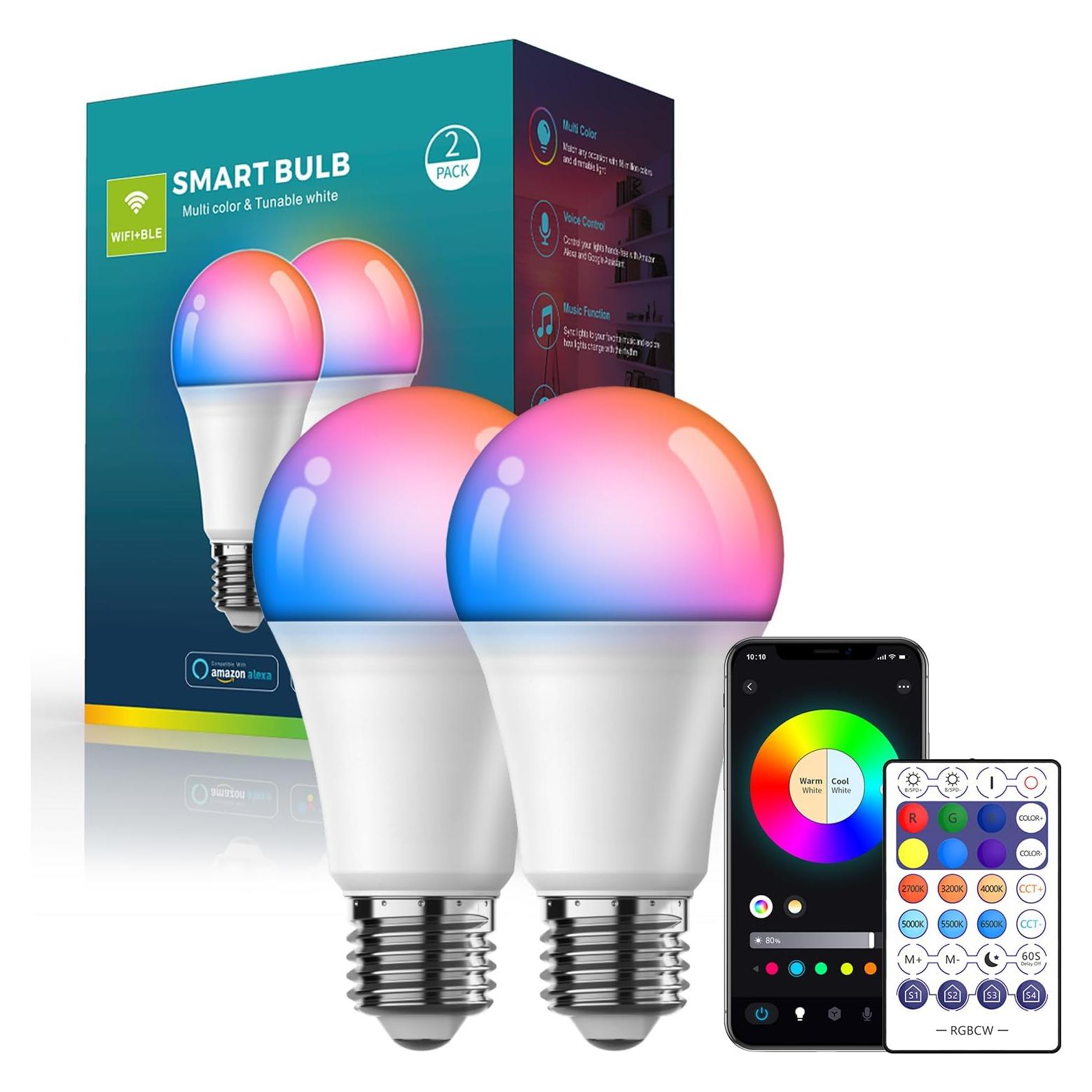 Bombillas LED inteligentes Kaha SH002, 9W, control remoto, 2 unidades