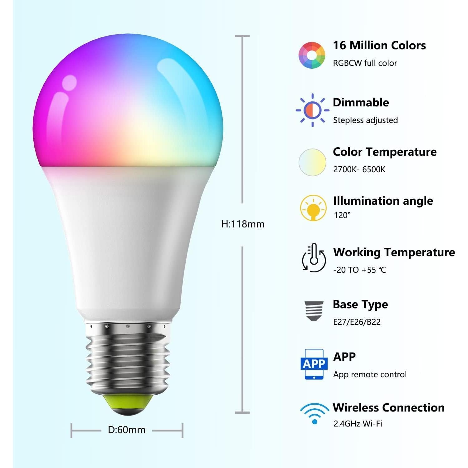 Bombillas LED inteligentes Kaha SH002, 9W, control remoto, 2 unidades