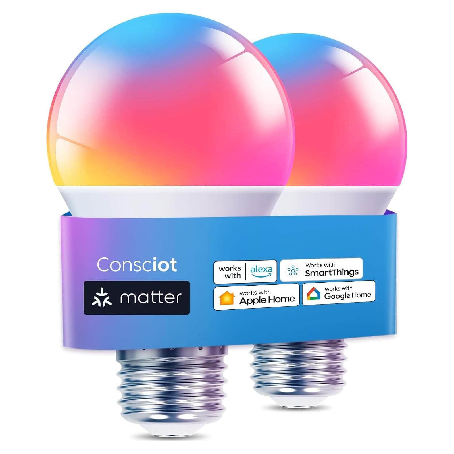 Bombillas Inteligentes Consciot E26 9W RGBTW 800LM 2 Paquete