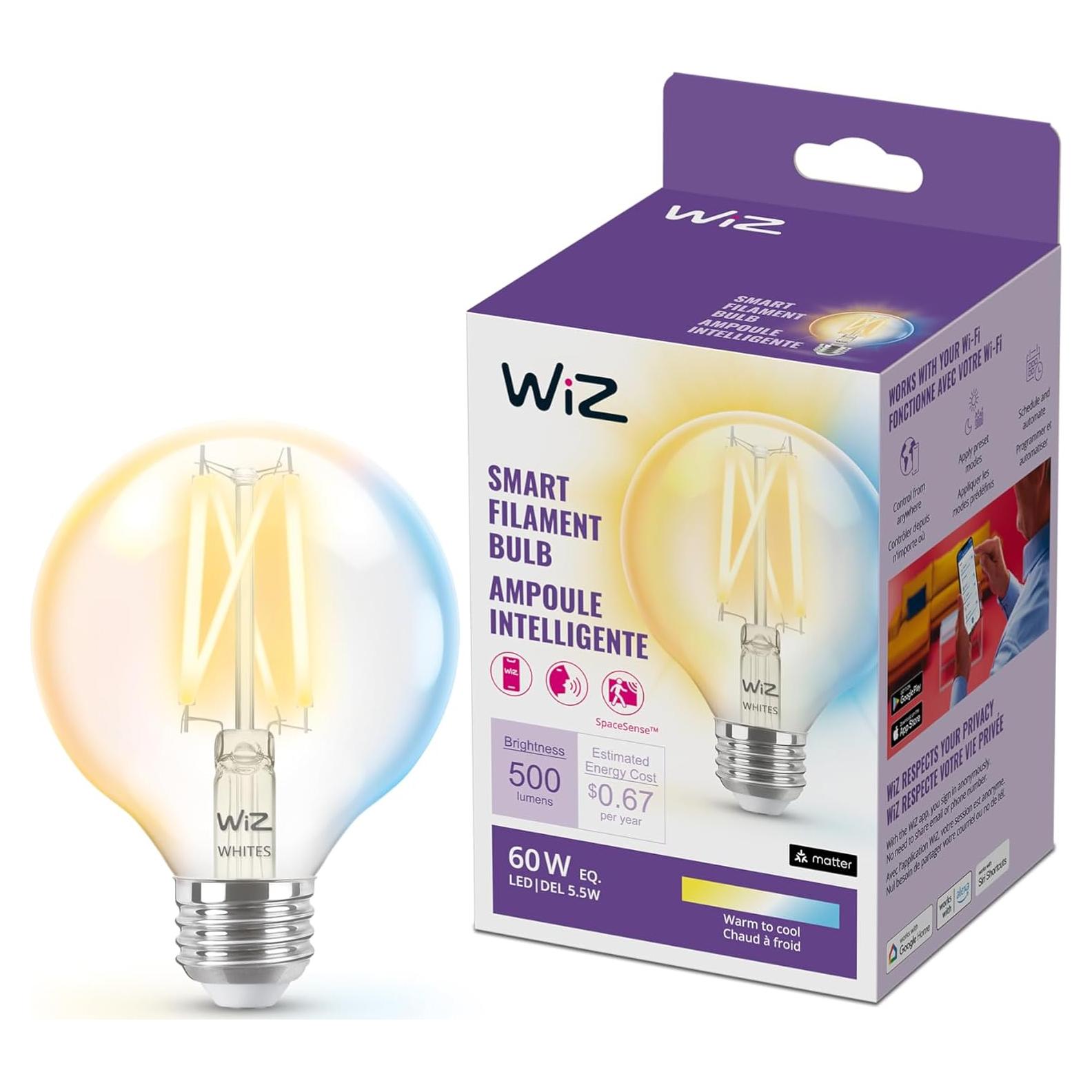 Bombilla LED inteligente WiZ G25 60W E26 Blanco Ajustable
