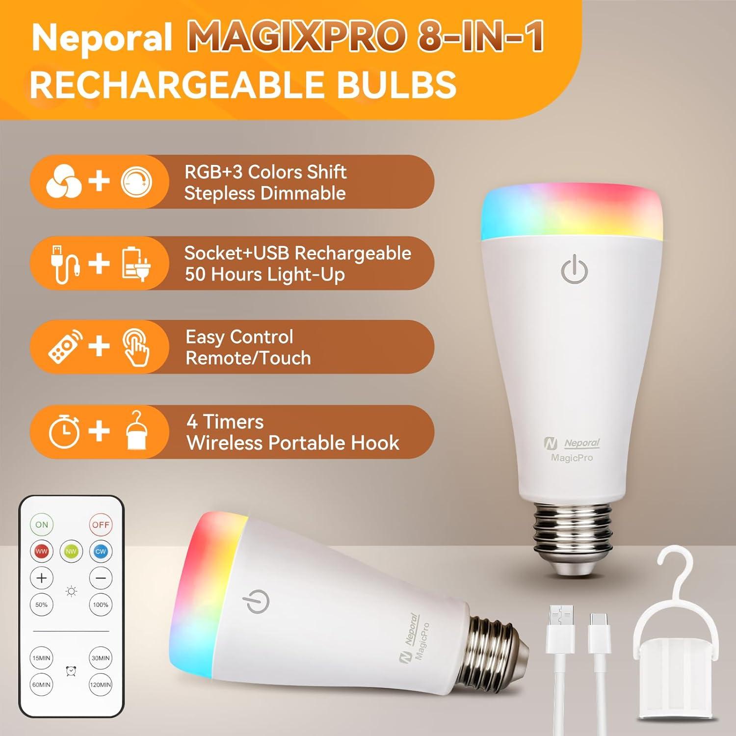 Bombillas Inteligentes Recargables Neporal MAGIXPRO 4 Pzs RGB