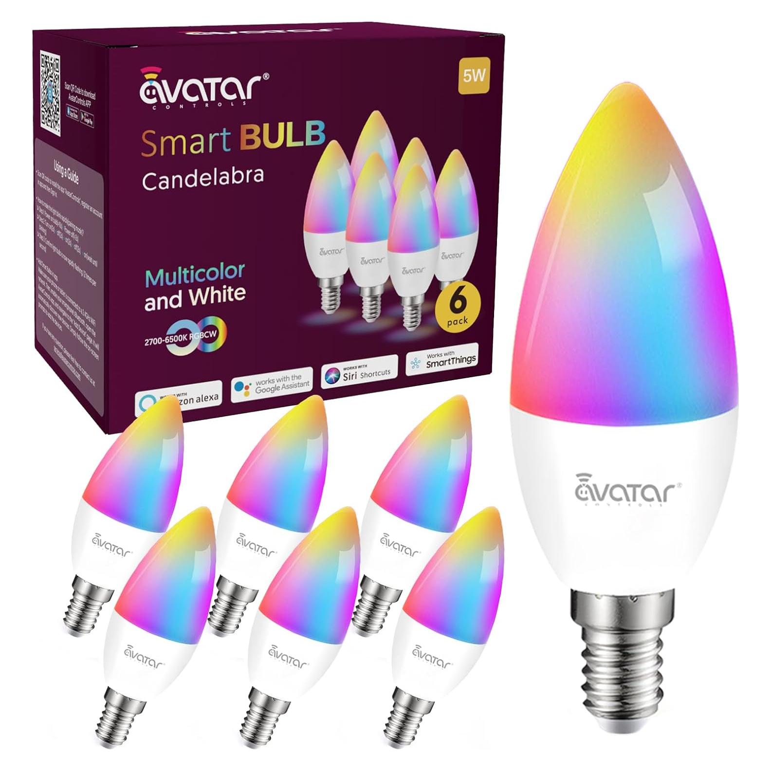 Paquete de 6 bombillas LED inteligentes E12 RGB y blanca 5W