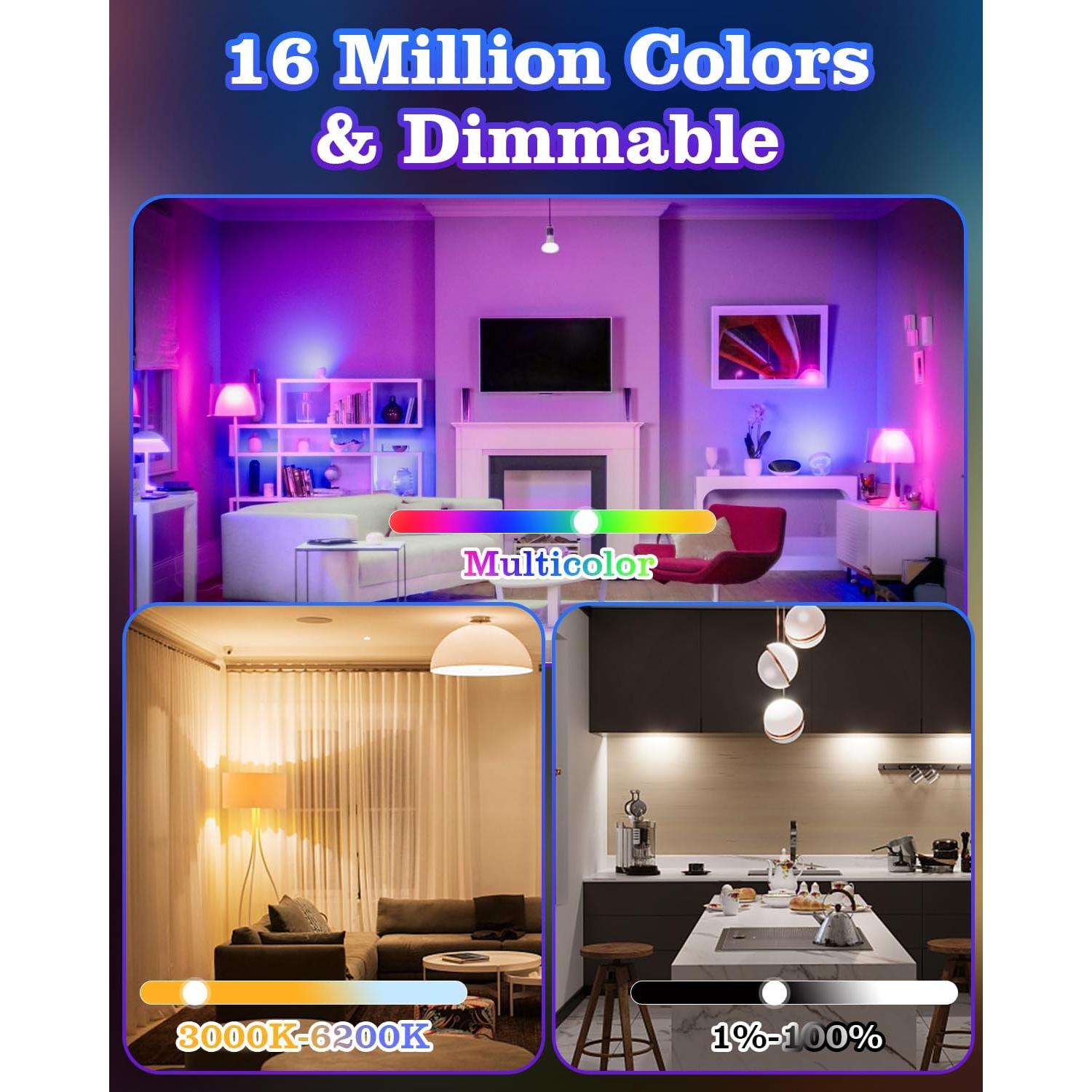 Paquete de 6 bombillas LED inteligentes E12 RGB y blanca 5W