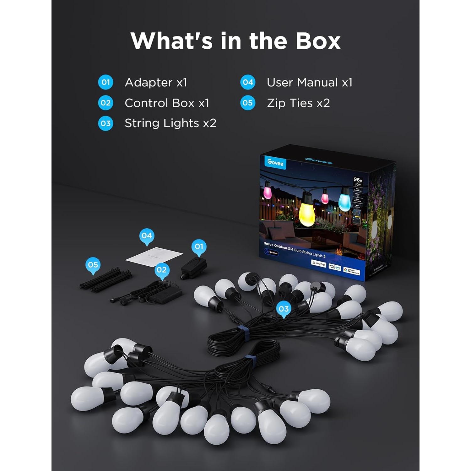 Govee S14 Luces de Cadena Exterior 29.26m RGBIC IP66