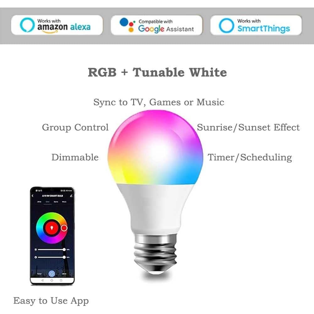 Bombilla LED inteligente A19 9W RGB + Blanco 2700K-6500K