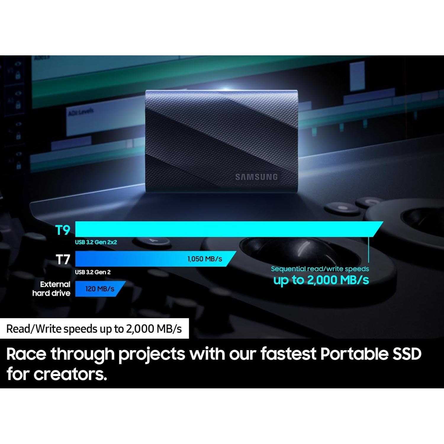 SSD Portátil Samsung T9 4TB USB 3.2 Gen 2x2 Negro