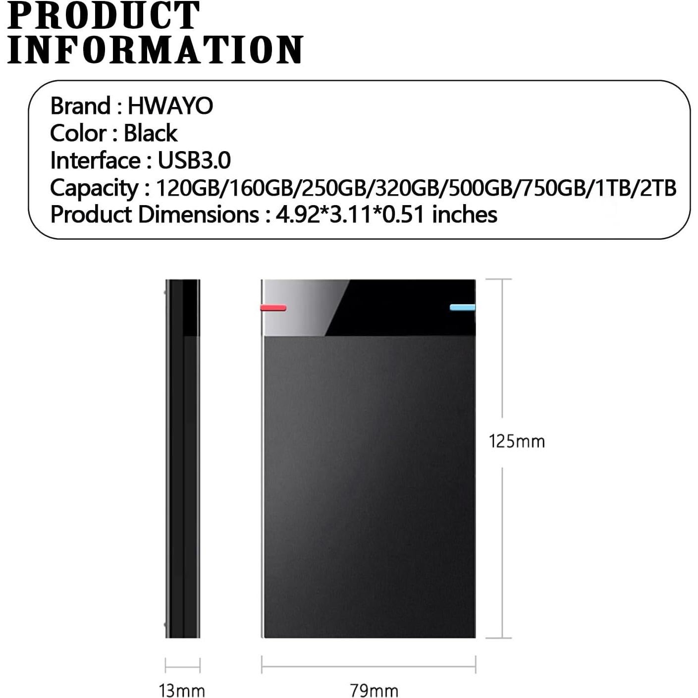 Disco Duro Externo Portátil HWAYO 250GB USB 3.0 Ultra Delgado