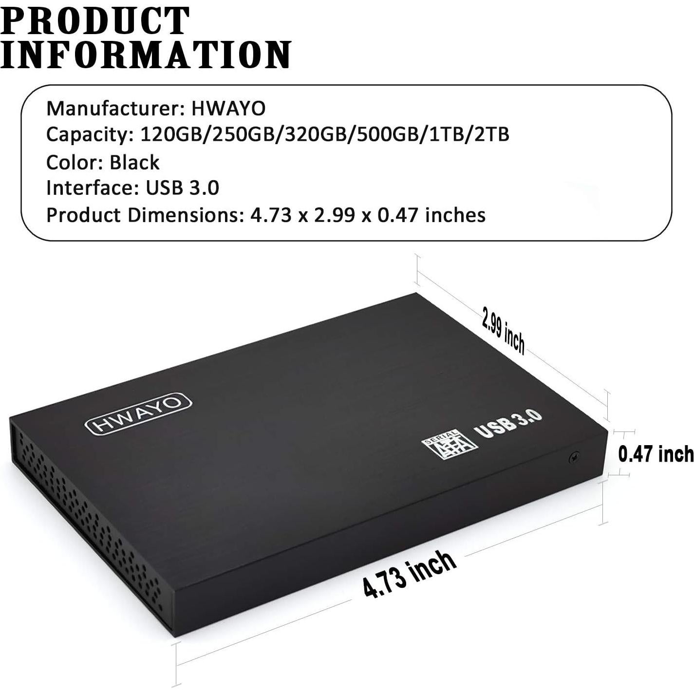 Disco Duro Externo Portátil HWAYO 120GB USB 3.0 Negro