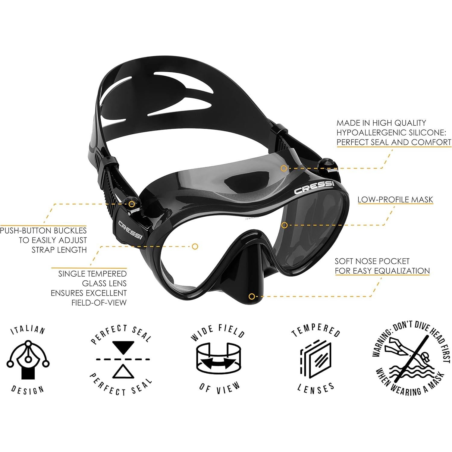Kit de Buceo Cressi F1 y Supernova Seco - Máscara y Snorkel