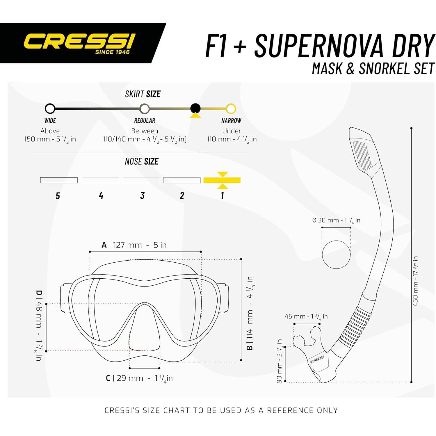 Kit de Buceo Cressi F1 y Supernova Seco - Máscara y Snorkel