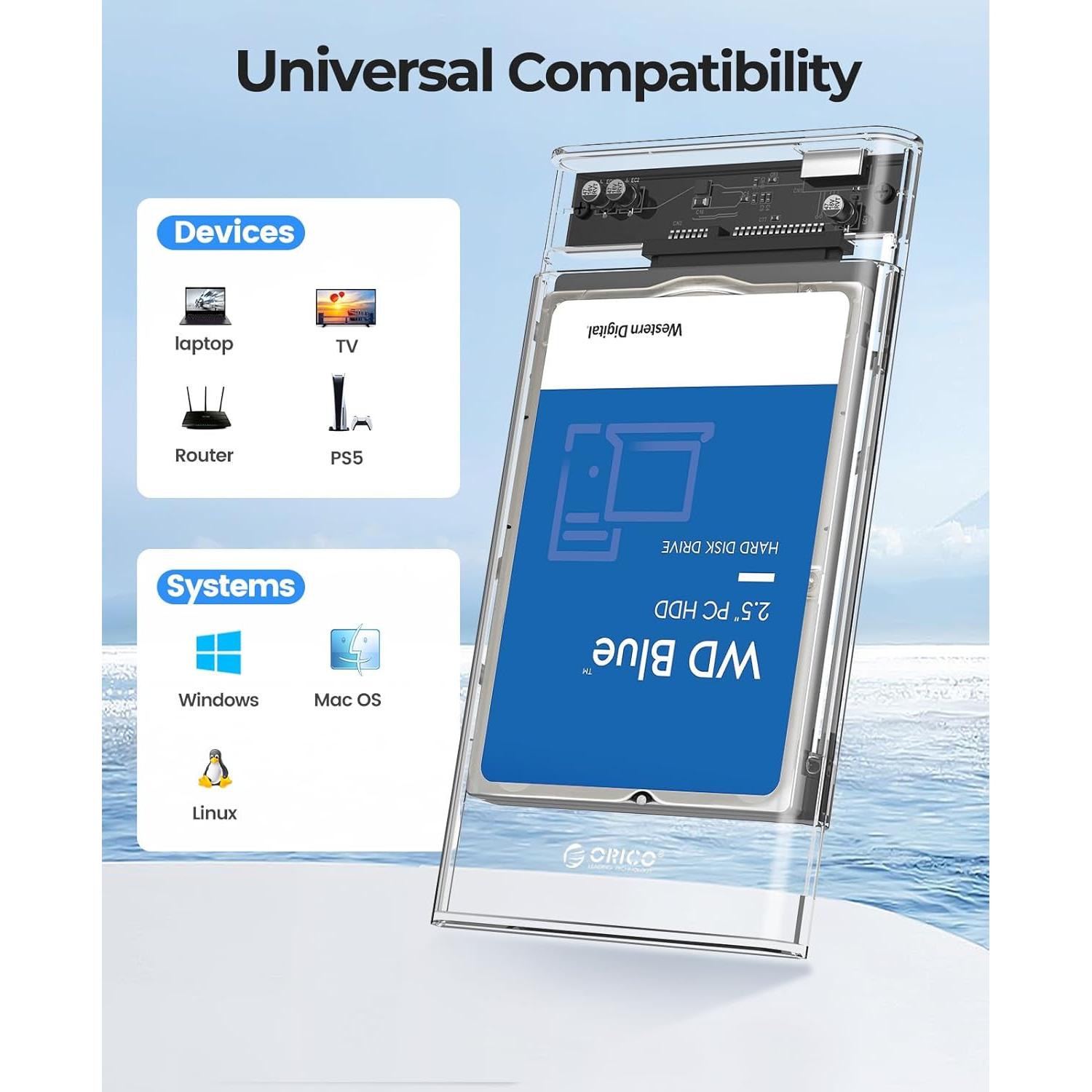 Carcasa Externa ORICO 2.5" USB 3.0 SATA III 6TB Transparente