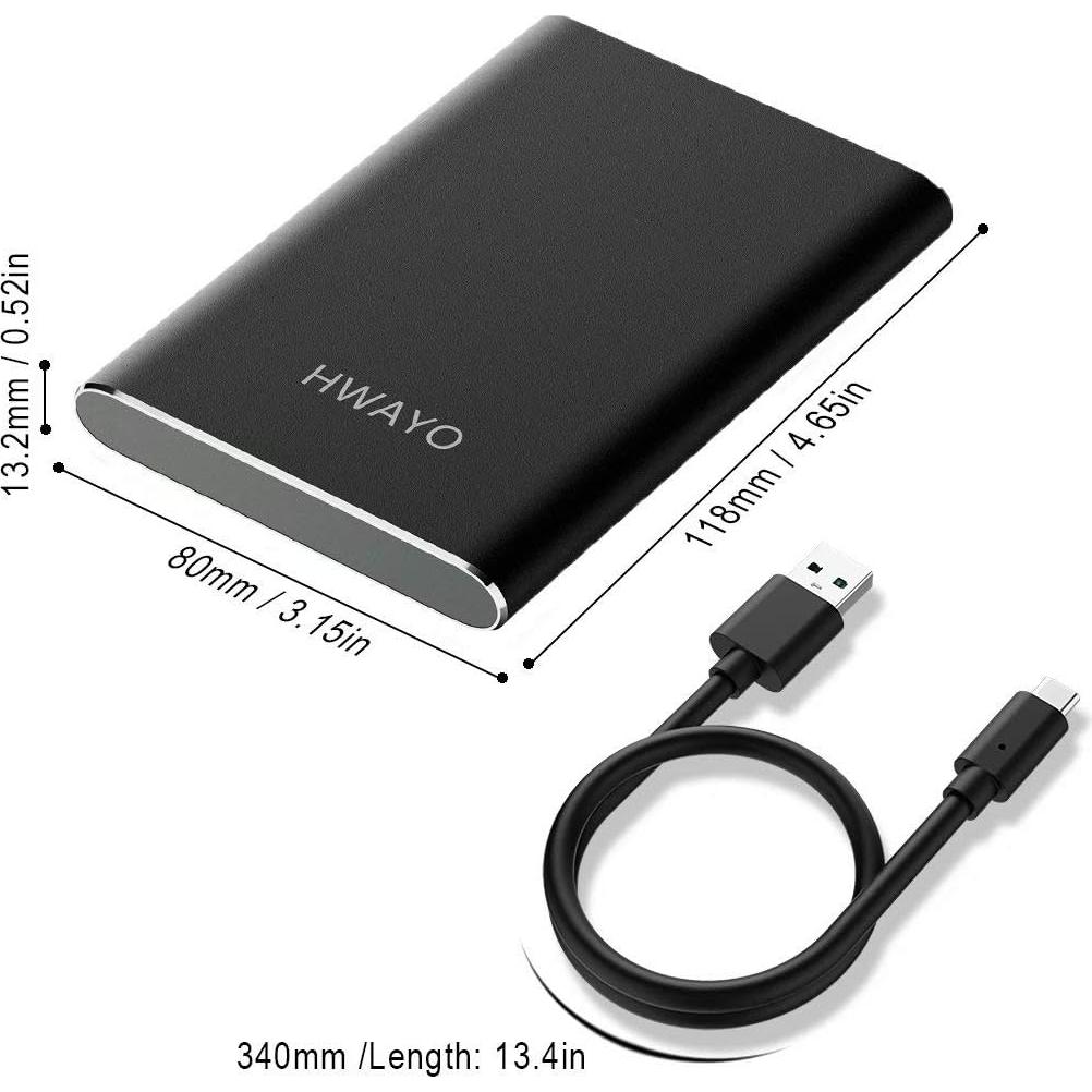 Disco Duro Externo Portátil HWAYO 1TB USB 3.1 Tipo C Negro